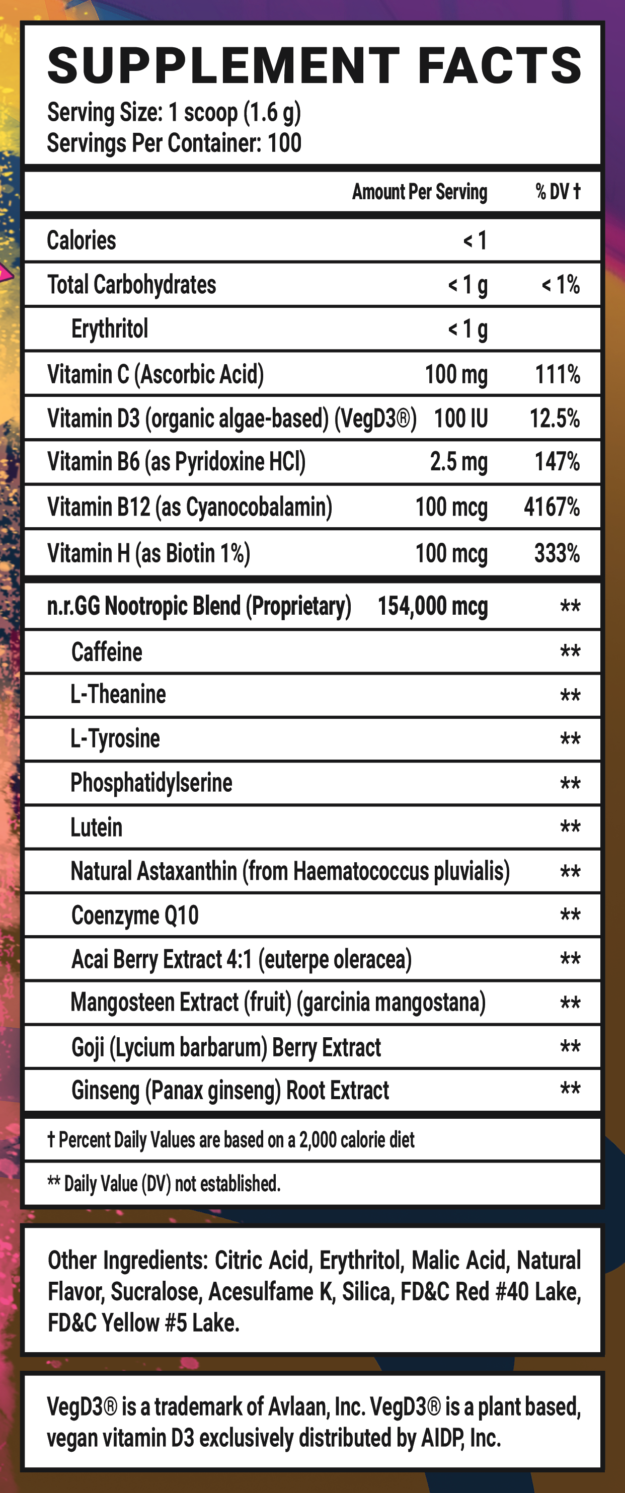 Acid Rain GG by Rainhoe - 100 Servings Nutrition Chart