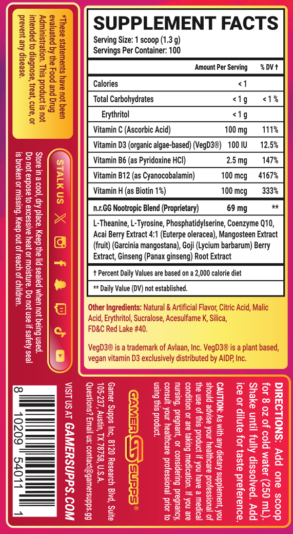 Strawberry Lemonade Caffeine Free - 100 Servings Nutrition Chart