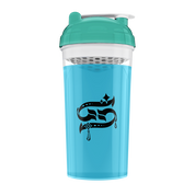 Blue and teal shaker bottle with cartoon design