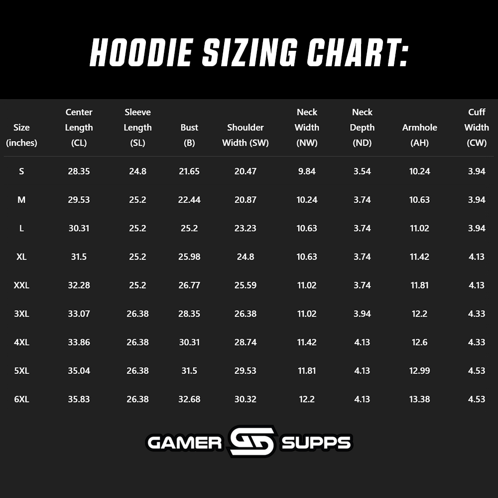 Stick Shift Hoodie Size Chart