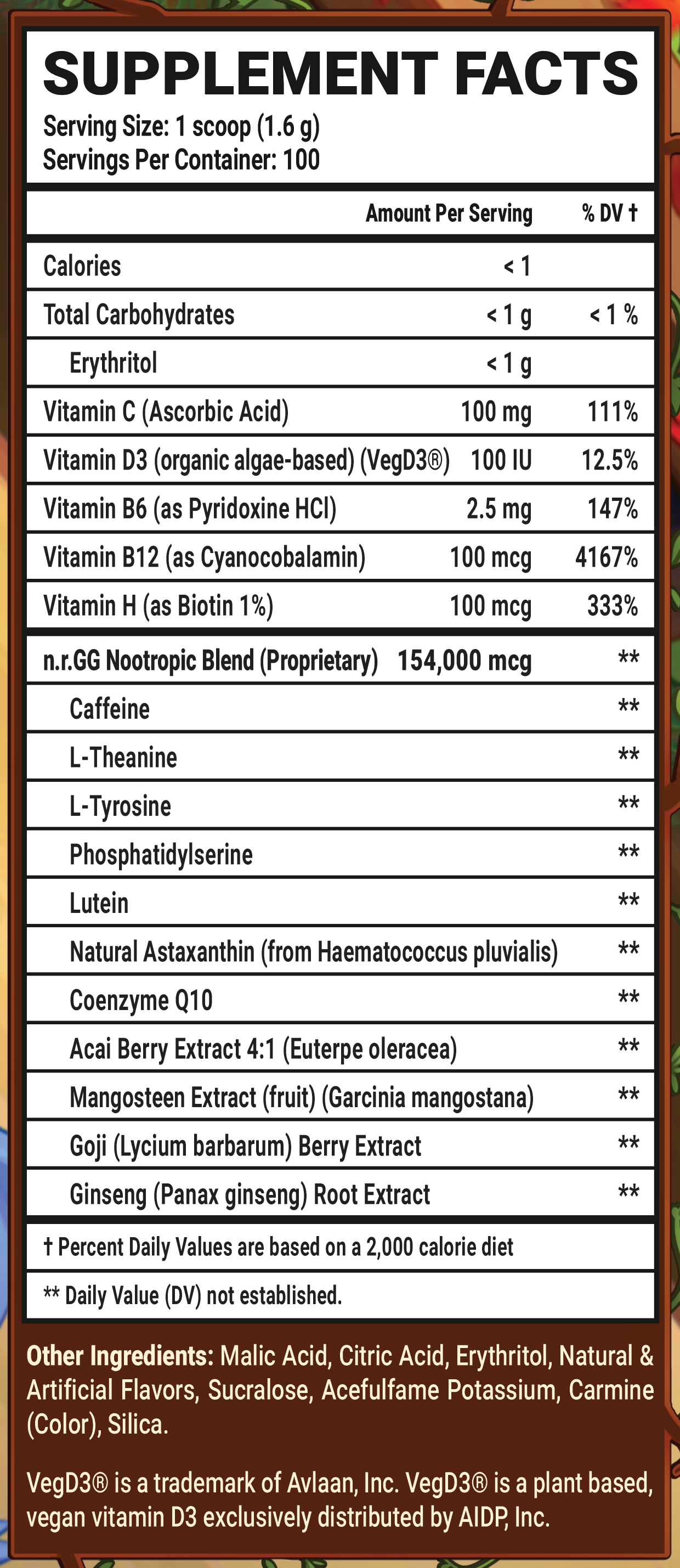 Plowed and Proud GG by Vienna - 100 Servings Nutrition Chart