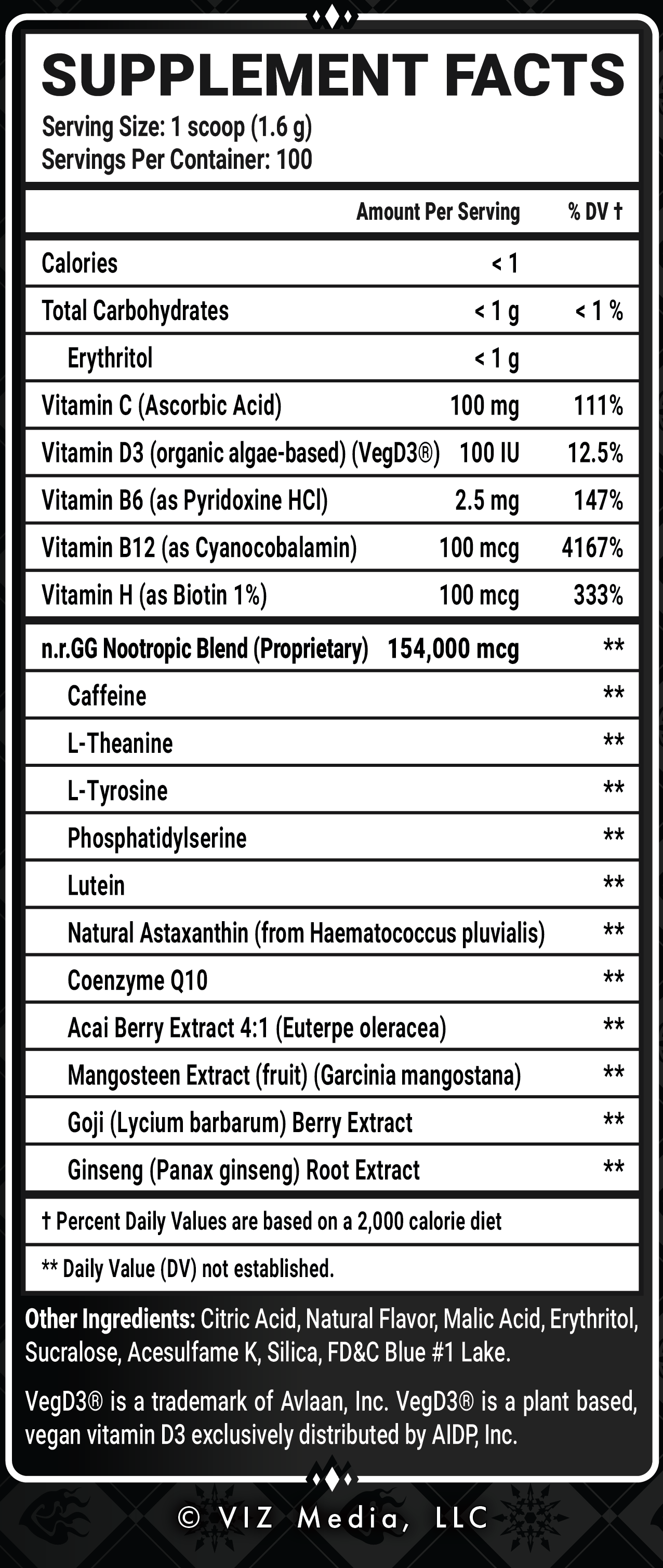 RWBY GG - 100 Servings View Supplement Facts