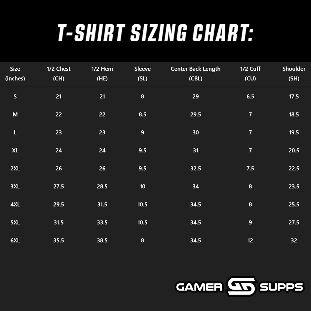 Waifu Cups Heritage Shirt Size Chart