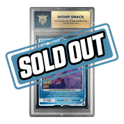 Blue and gold Vcard slab with ornate border and logo encased in a clear protective plastic holder.