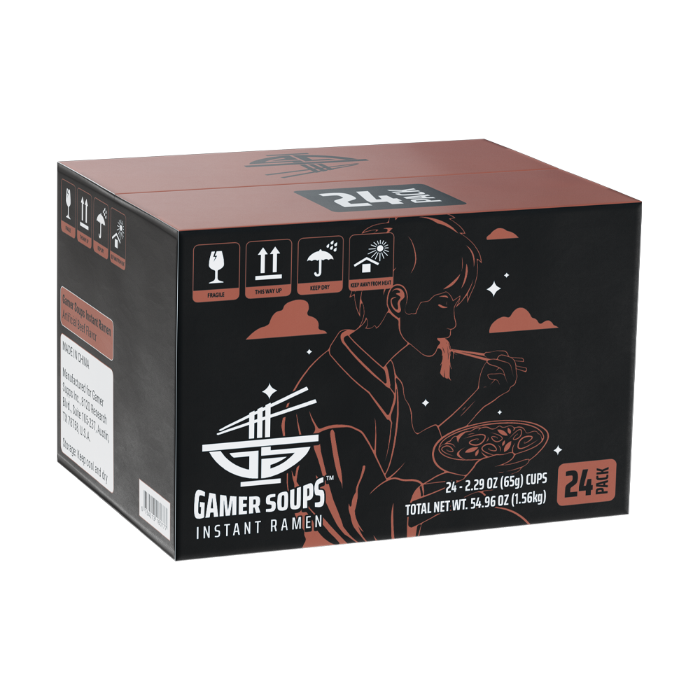 Gamer Soups Instant Noodles - Beef (24 Cup Box) - Gamer Supps