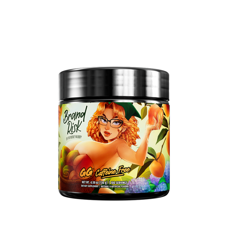 Black container with a colorful label showing supplement facts and directions for a caffeine-free product.