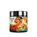 Black container with a colorful label showing supplement facts and directions for a caffeine-free product.