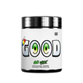 Black and silver supplement container showing detailed white label with supplement facts and usage instructions.