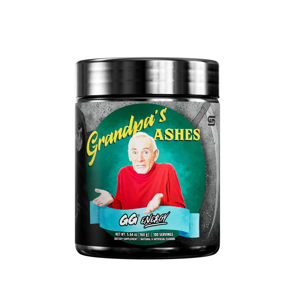 Front of Grandpa's Ashes 100 Serving Energy Tub