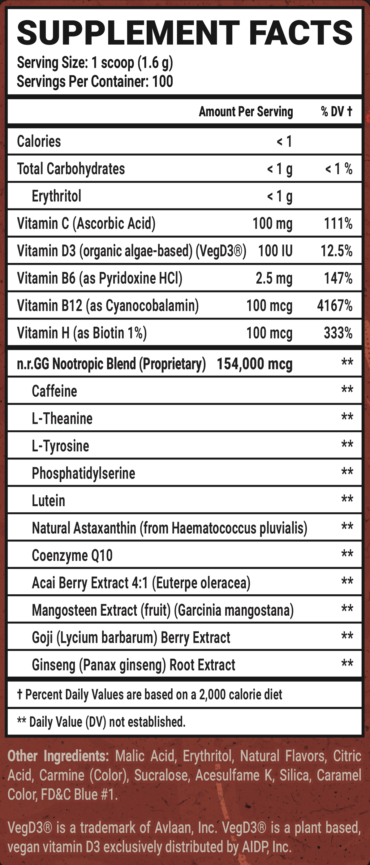Graveyard Dirt - 100 Servings Nutrition Chart