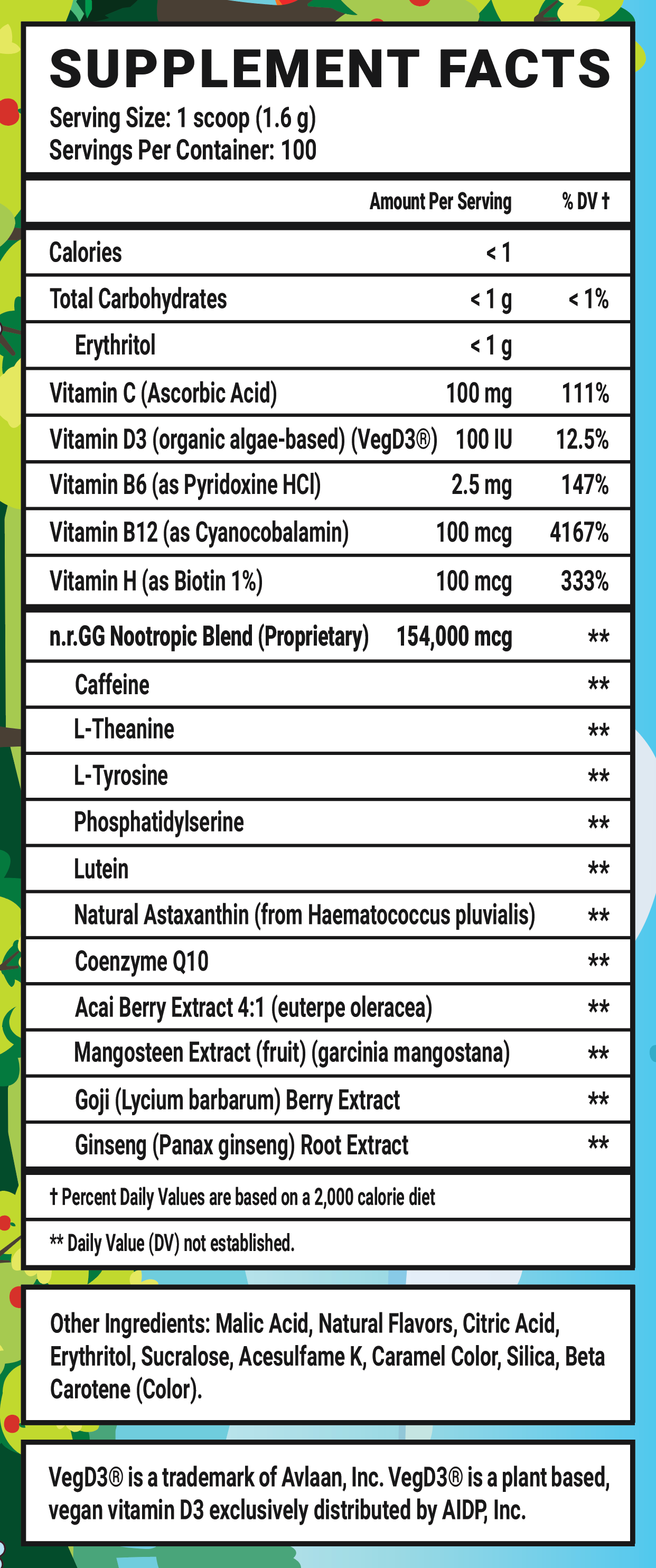 Happy Juice GG - 100 Servings Nutrition Chart