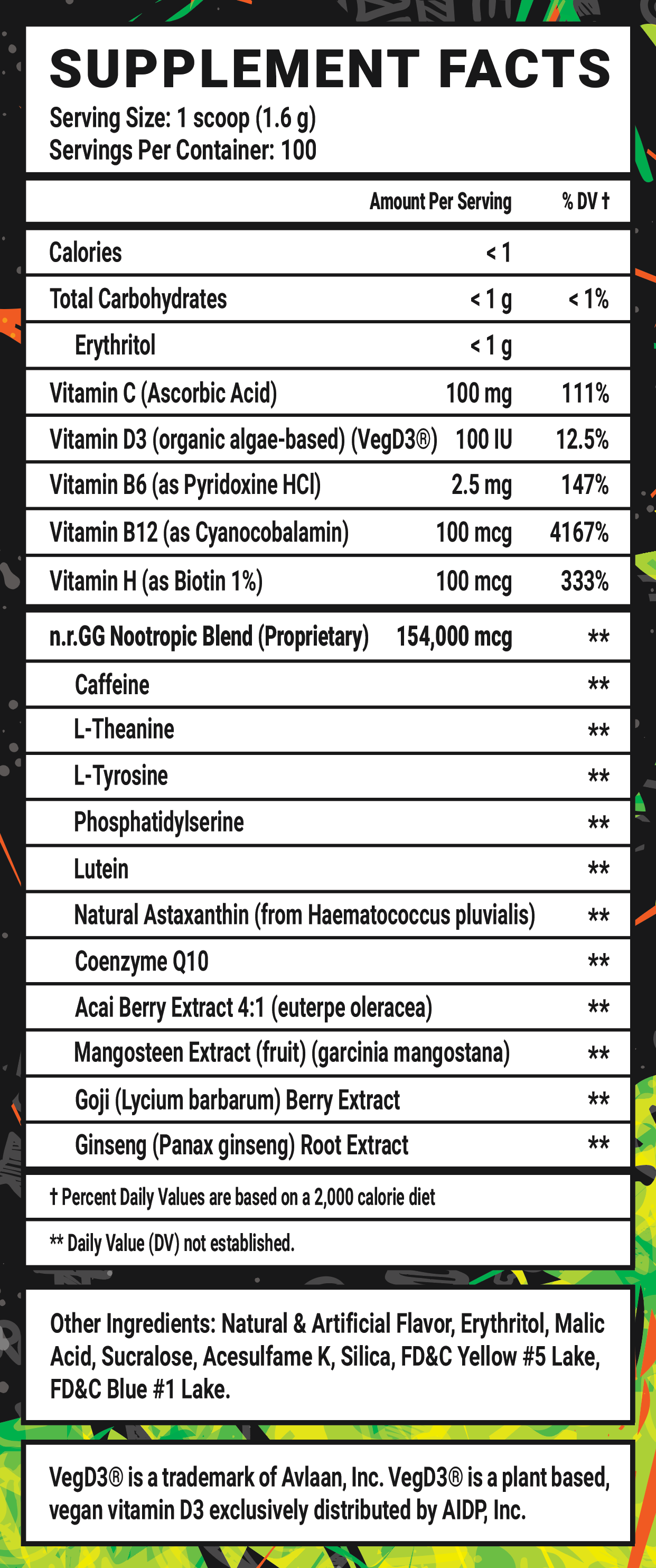 Just Melon - 100 Servings Nutrition Chart