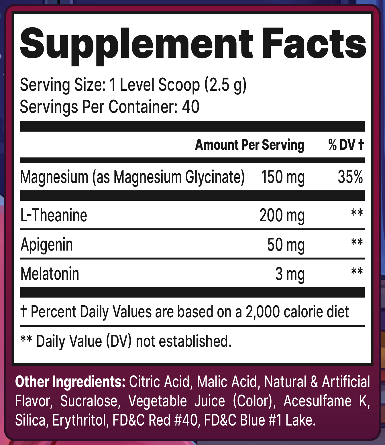 AFK+ (with Melatonin): Knockout - 40 Servings Nutrition Chart