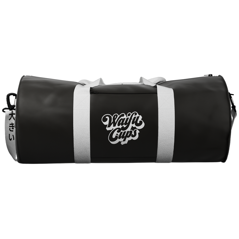 back of oki waifu gym bag showing waifu cups logo and white straps
