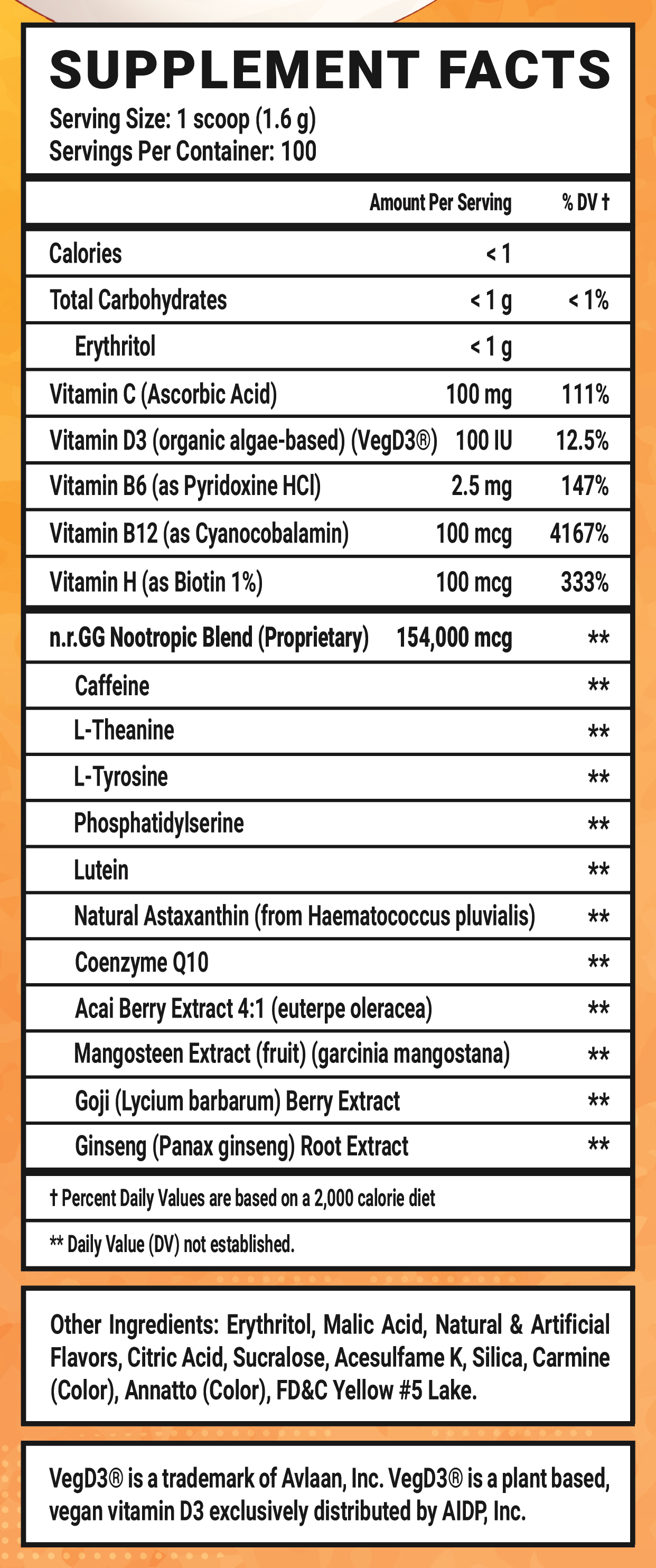 OnlyFox GG by FoxyReine - 100 Servings Nutrition Chart