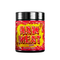 Black container with red and yellow label showing detailed nutritional facts and usage instructions for supplement powder.