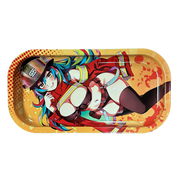 Rectangular yellow tray featuring a colorful anime-style female firefighter with blue hair and a red jacket.